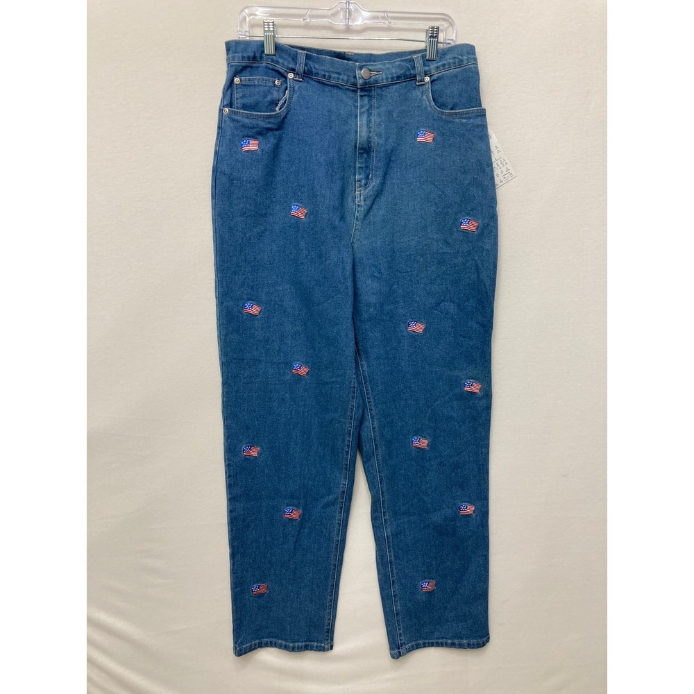NWT Vintage Quacker Factory Jeans size 16 Blue Denim American Flag Embroidered